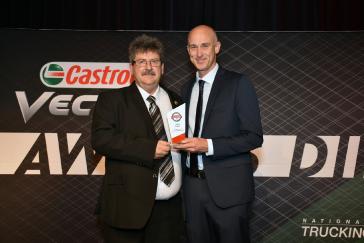 Lewis ‘Lew’ Rowe was presented with the Bridgestone Bandag Highway Guardian award last night by Geoff May.