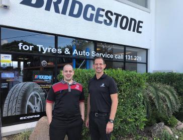 Bridgestone Select Hendra store manager Darren Proctor and owner Caleb Sos.